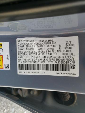 2HGFE2F54NH515100 - 2022 HONDA CIVIC SPORT 蓝色 照片 12