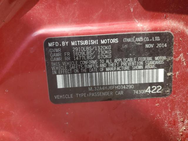 ML32A4HJ6FH034290 - 2015 MITSUBISHI MIRAGE ES RED photo 12