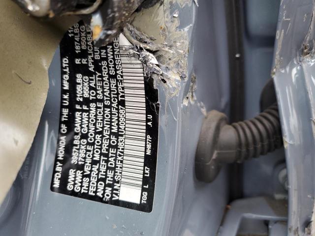 SHHFK7H83LU409587 - 2020 HONDA CIVIC EXL შავი ფოტო 13