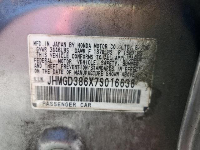 JHMGD386X7S016636 - 2007 HONDA FIT S 银色 照片 12