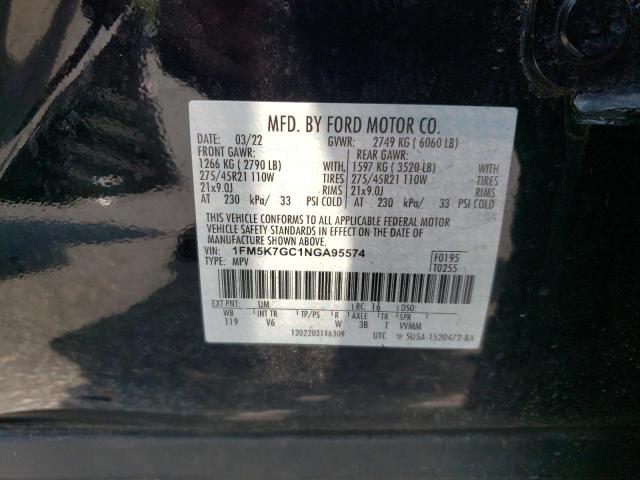 1FM5K7GC1NGA95574 - 2022 FORD EXPLORER ST BLACK photo 14