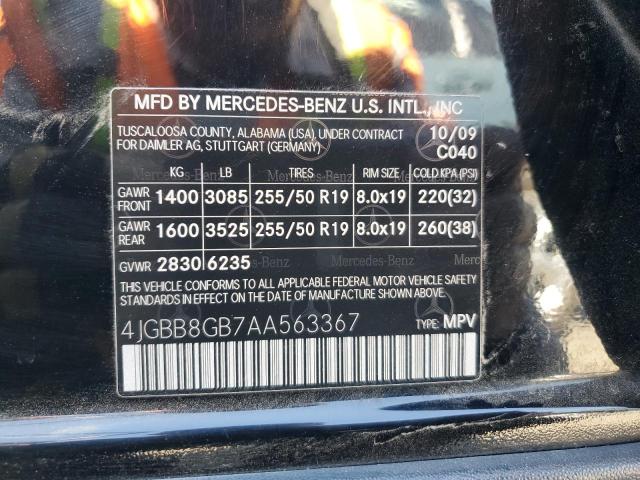 4JGBB8GB7AA563367 - 2010 MERCEDES-BENZ ML 350 4MATIC BLACK photo 13