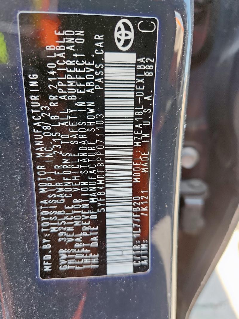 5YFB4MDE8PP071103 - 2023 TOYOTA COROLLA LE GRAY photo 12