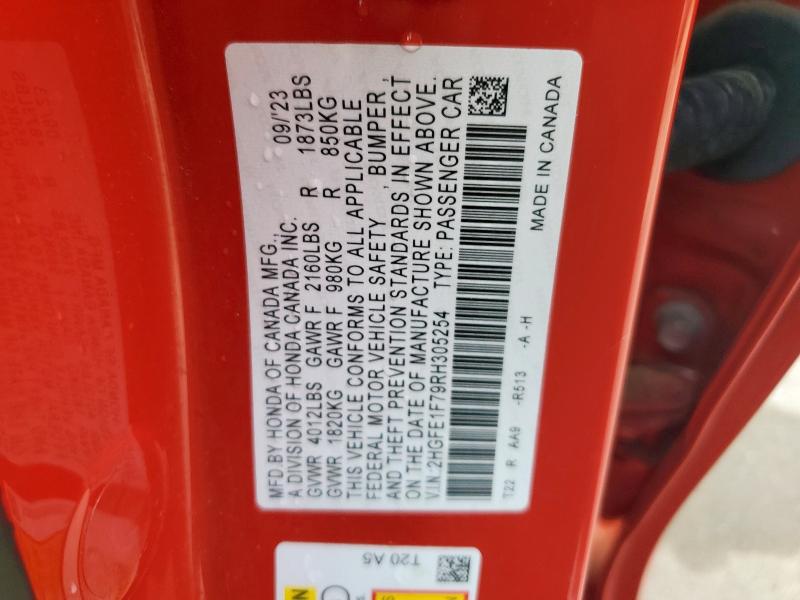 2HGFE1F79RH305254 - 2024 HONDA CIVIC EX RED photo 12