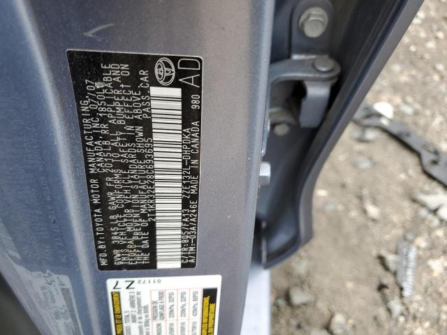 2T1KR32E28C693695 - 2008 TOYOTA COROLLA MA XR BLUE photo 12