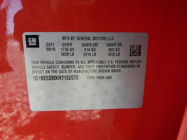 1G1BE5SMXH7102070 - 2017 CHEVROLET CRUZE LT RED photo 12