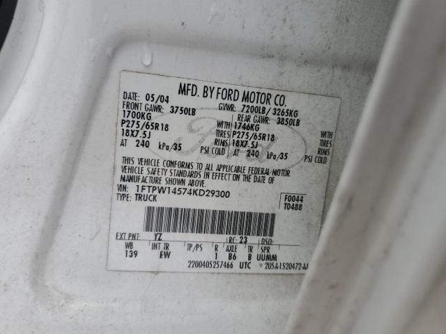 1FTPW14574KD29300 - 2004 FORD F150 SUPERCREW WHITE photo 12