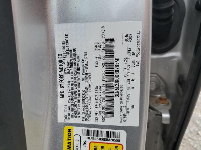 3LN6L2JK0DR828550 - 2013 LINCOLN MKZ SILVER photo 12
