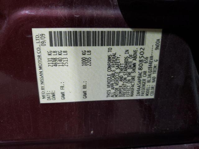 1N4AA5AP8AC808502 - 2010 NISSAN MAXIMA S MAROON photo 12