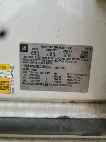 5GAKVDKD8DJ188835 - 2013 BUICK ENCLAVE 白色 照片 12