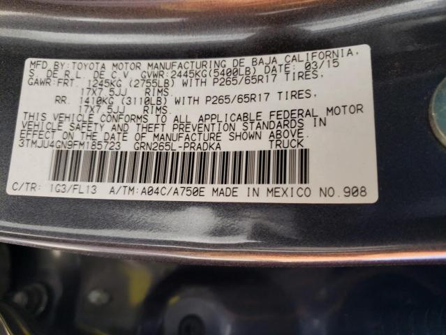 3TMJU4GN9FM185723 - 2015 TOYOTA TACOMA DOUBLE CAB PRERUNNER CHARCOAL photo 13