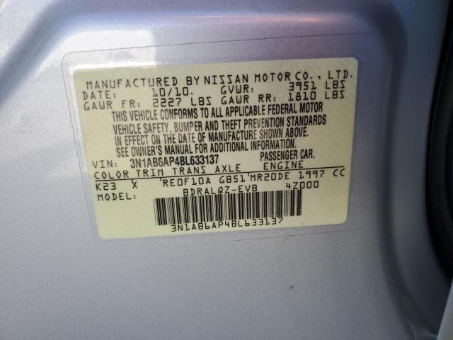 3N1AB6AP4BL633137 - 2011 NISSAN SENTRA 2.0 SILVER photo 12