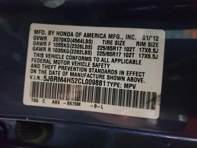 5J6RM4H52CL009881 - 2012 HONDA CR-V EX BLUE photo 10