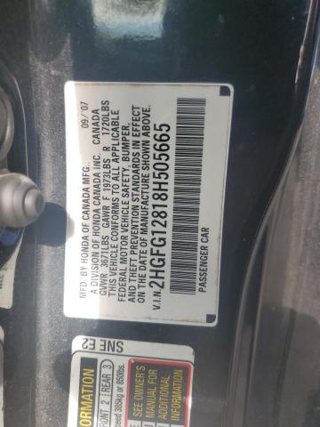 2HGFG12818H505665 - 2008 HONDA CIVIC EX BLACK photo 12