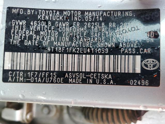 4T1BF1FK2EU411059 - 2014 TOYOTA CAMRY L SILVER photo 12