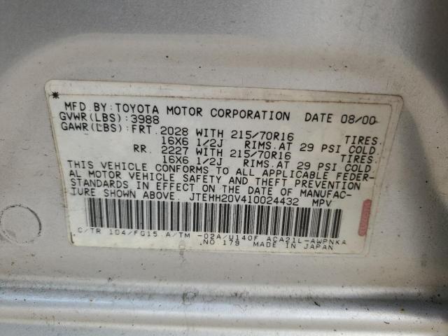 JTEHH20V410024432 - 2001 TOYOTA RAV4 SILVER photo 13