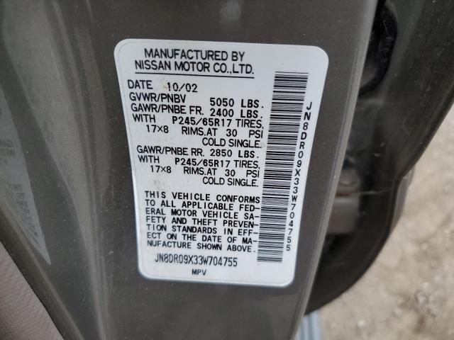 JN8DR09X33W704755 - 2003 NISSAN PATHFINDER LE GRAY photo 12