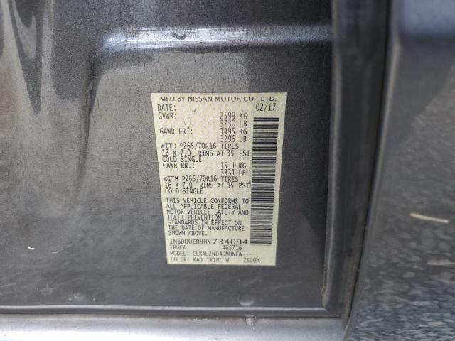 1N6DD0ER9HN734094 - 2017 NISSAN FRONTIER S GRAY photo 12