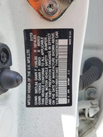 SHHFK7H95KU213402 - 2019 HONDA CIVIC SPORT TOURING WHITE photo 12