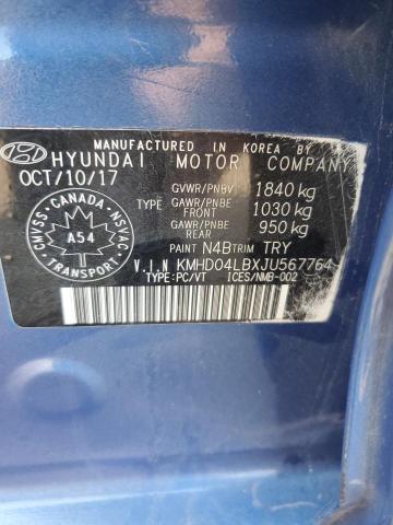 KMHD04LBXJU567764 - 2018 HYUNDAI ELANTRA SPORT BLUE photo 13