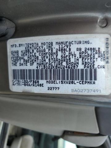 4T1BG22K8WU246287 - 1998 TOYOTA CAMRY CE BEIGE photo 12