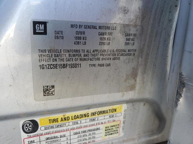 1G1ZC5E15BF193011 - 2011 CHEVROLET MALIBU 1LT SILVER photo 12