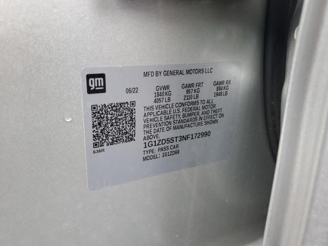 1G1ZD5ST3NF172990 - 2022 CHEVROLET MALIBU LT SILVER photo 12