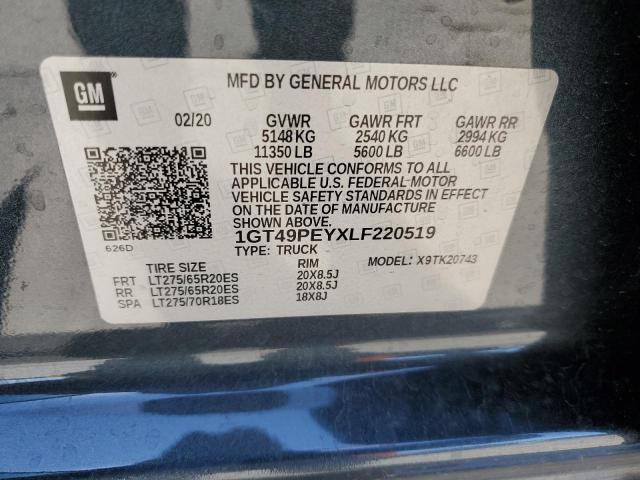 1GT49PEYXLF220519 - 2020 GMC SIERRA K2500 AT4 CHARCOAL photo 12