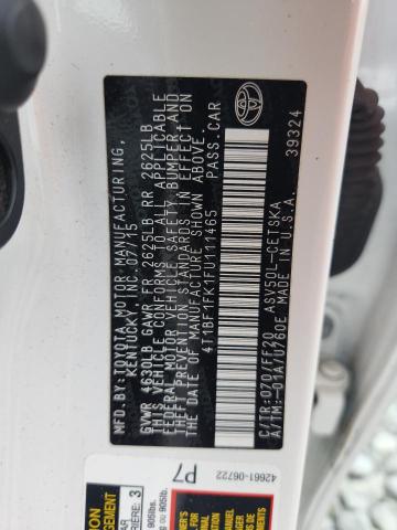 4T1BF1FK1FU111465 - 2015 TOYOTA CAMRY LE WHITE photo 12