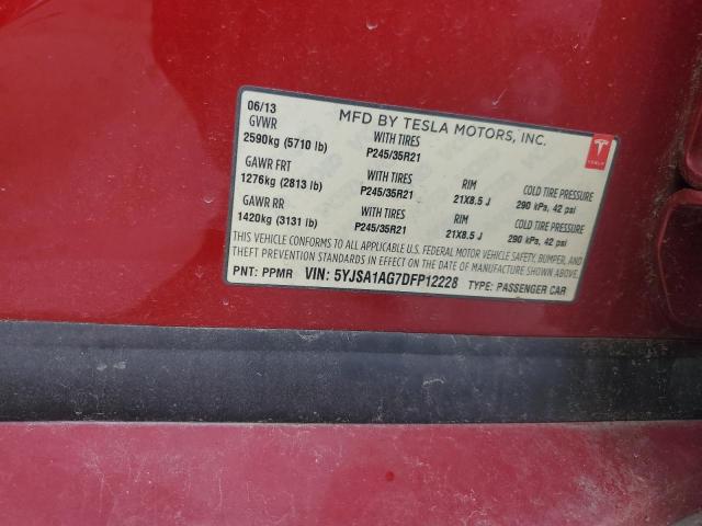 5YJSA1AG7DFP12228 - 2013 TESLA MODEL S RED photo 13