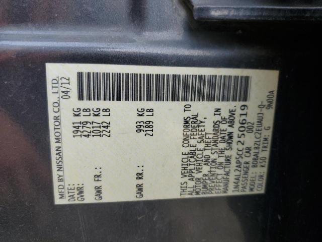 1N4AL2AP5CC250619 - 2012 NISSAN ALTIMA BASE CHARCOAL photo 12