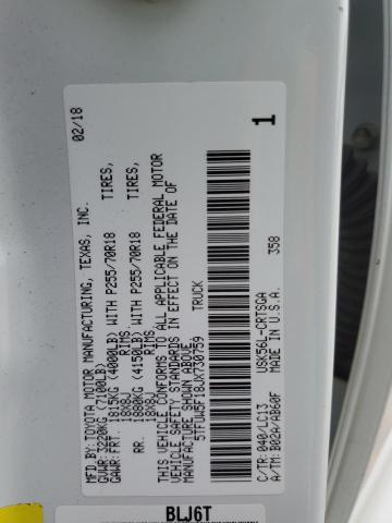 5TFUW5F18JX730759 - 2018 TOYOTA TUNDRA DOUBLE CAB SR/SR5 WHITE photo 12