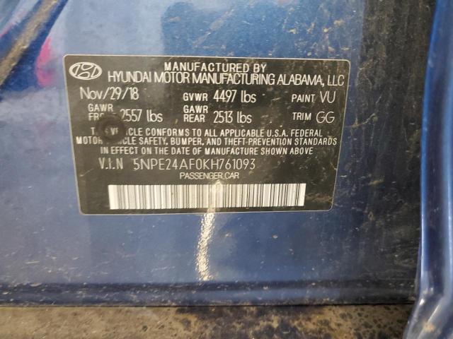 5NPE24AF0KH761093 - 2019 HYUNDAI SONATA SE 蓝色 照片 12