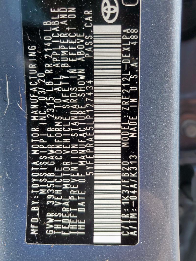 5YFEPRAE5LP127434 - 2020 TOYOTA COROLLA LE BLUE photo 13