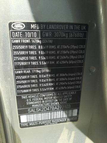 SALSK2D47BA270103 - 2011 LAND ROVER RANGE ROVE LUX GOLD photo 12