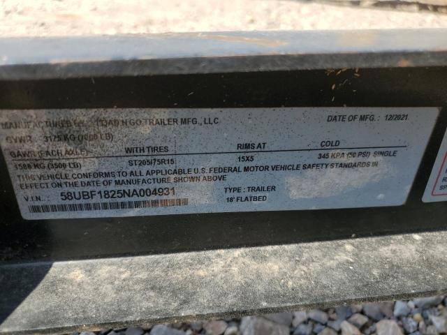 58UBF1825NA004931 - 2022 UTILITY TRAILER Qara foto 10
