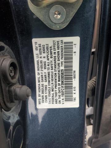19XFC1F39KE005829 - 2019 HONDA CIVIC EX GRAY photo 12