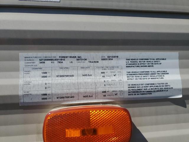 5ZT2SSWB5JE011814 - 2018 FORS TRAILER 白色 照片 10