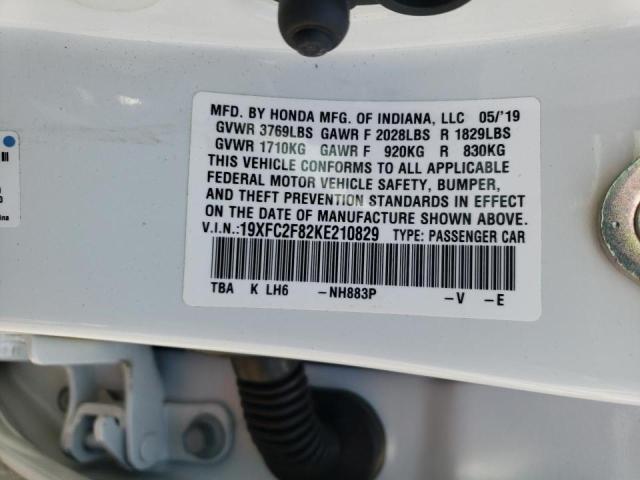 19XFC2F82KE210829 - 2019 HONDA CIVIC SPORT WHITE photo 12