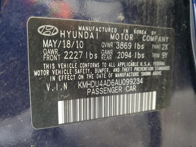 KMHDU4AD6AU099234 - 2010 HYUNDAI ELANTRA BLUE BLUE photo 12