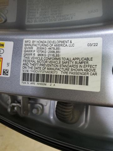 1HGCV1F37NA036373 - 2022 HONDA ACCORD SPORT SILVER photo 12