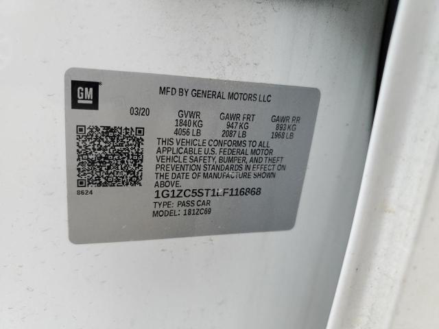 1G1ZC5ST1LF116868 - 2020 CHEVROLET MALIBU LS WHITE photo 12