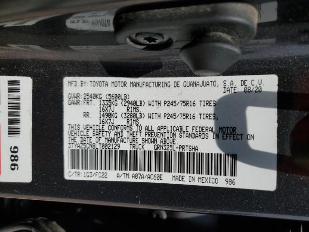 3TYAZ5CN8LT002129 - 2020 TOYOTA TACOMA DOUBLE CAB GRAY photo 12