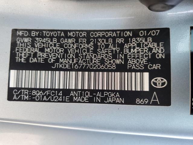 JTKDE167770206058 - 2007 TOYOTA SCION TC ლურჯი ფოტო 12