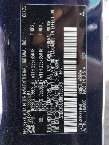 5TDGZRAH0NS136078 - 2022 TOYOTA HIGHLANDER XLE Կապույտ լուսանկար 14