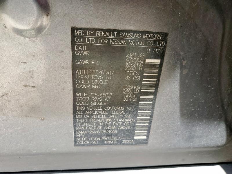 KNMAT2MV6JP521956 - 2018 NISSAN ROGUE S ნაცრისფერი ფოტო 13