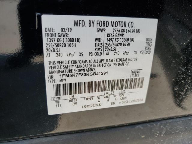 1FM5K7F80KGB41291 - 2019 FORD EXPLORER LIMITED BLACK photo 14