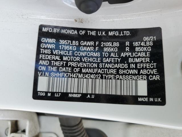SHHFK7H47MU424012 - 2021 HONDA CIVIC SPORT 白色 照片 13