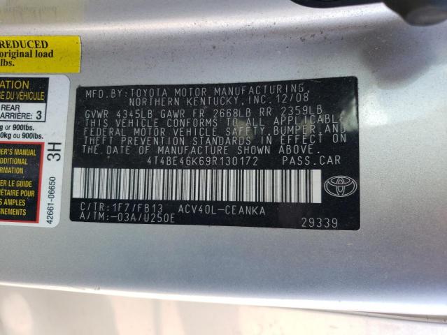 4T4BE46K69R130172 - 2009 TOYOTA CAMRY BASE 银色 照片 12