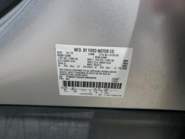 1FM5K7D82KGB02852 - 2019 FORD EXPLORER XLT ვერცხლისფერი ფოტო 13